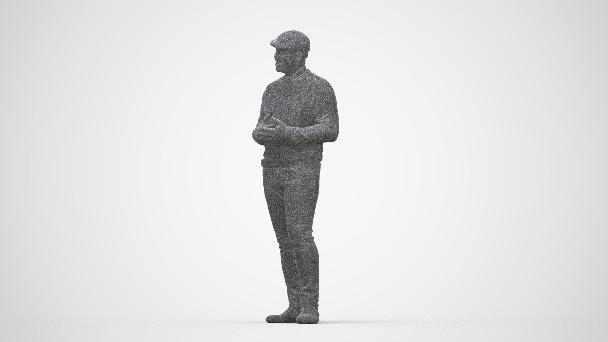 realistic 3D man casual standing, scanned archviz people for Blender and 3ds Max, wireframe back view
