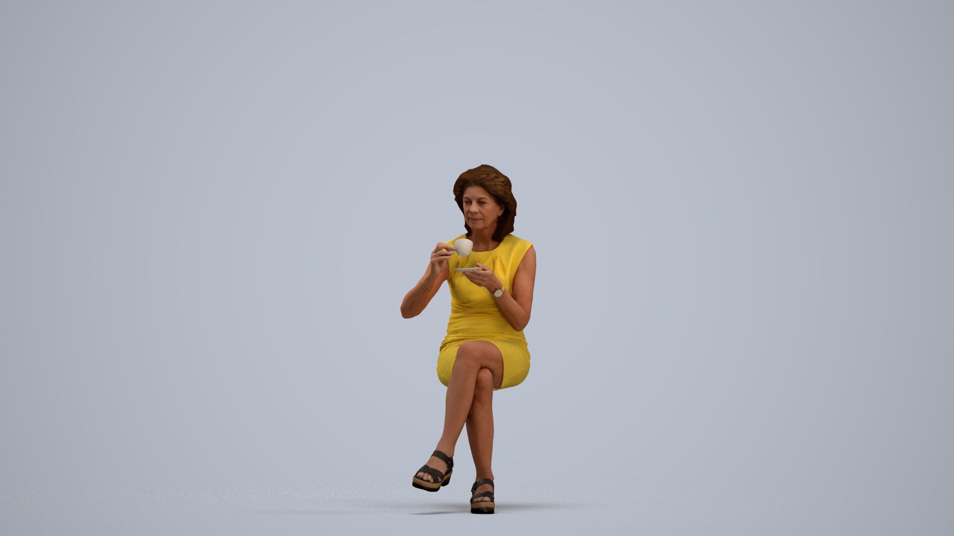 photogrammetry 3D woman business sitting, realistic human model archviz FBX, standing pose render
