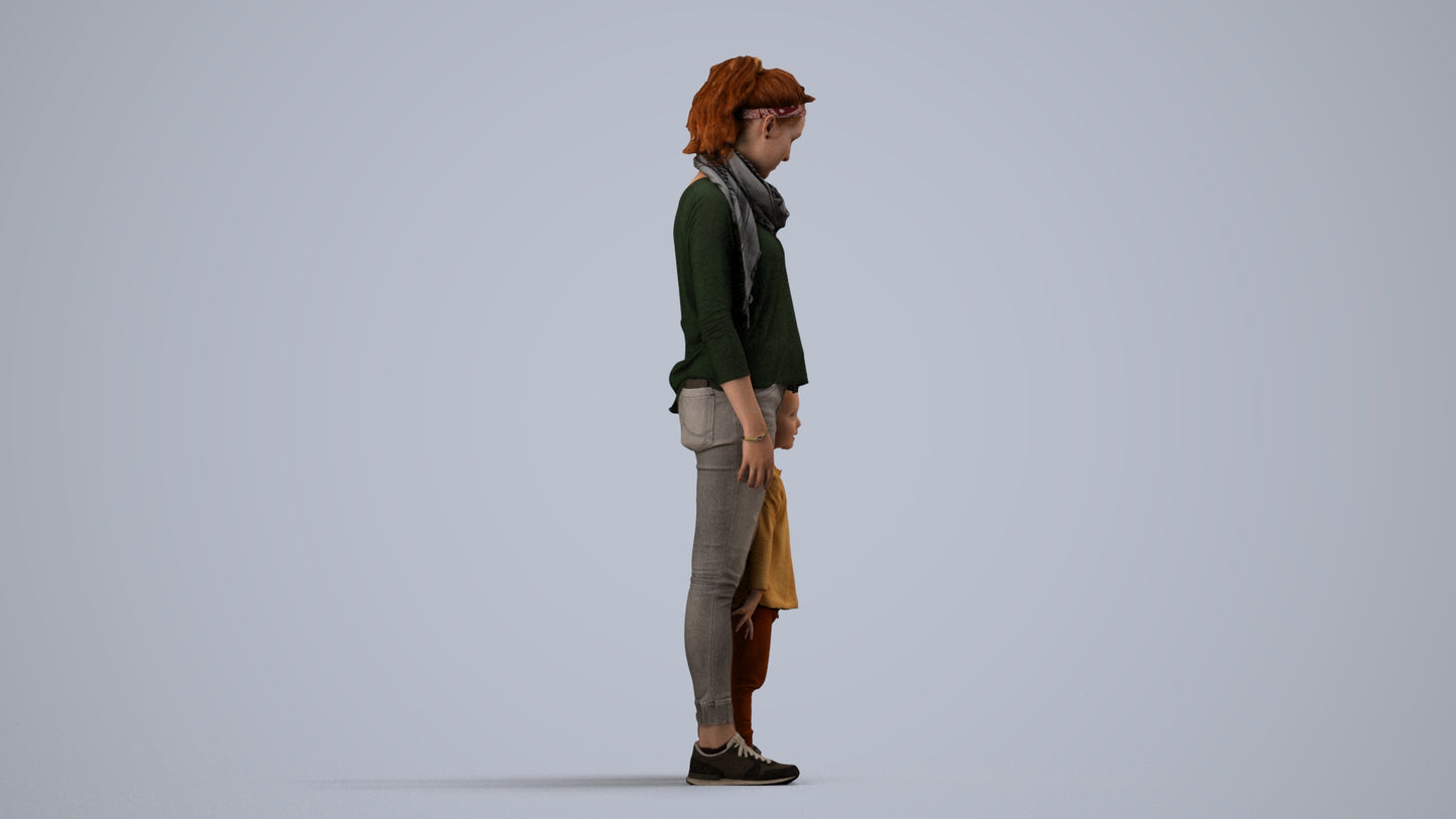 realistic 3D people girl casual kids, render-ready for V-Ray and Corona, FBX OBJ, side view render