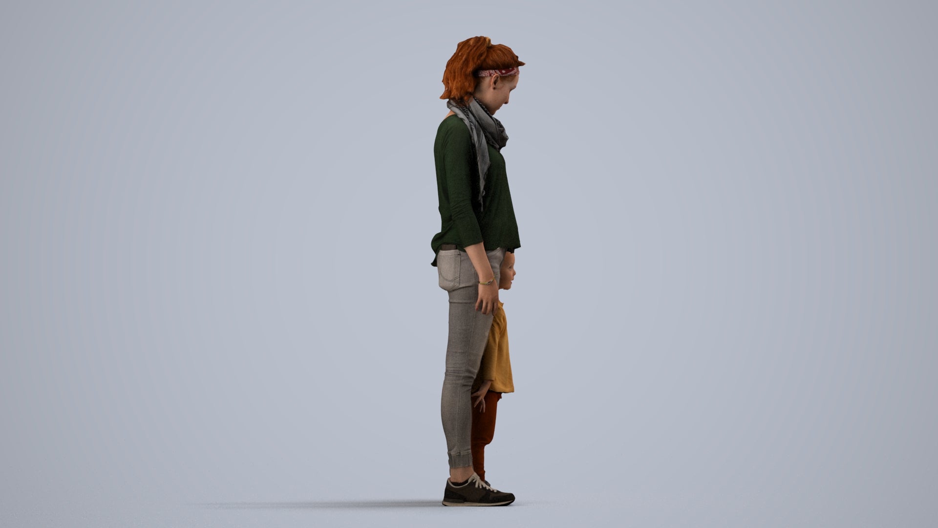realistic 3D people girl casual kids, render-ready for V-Ray and Corona, FBX OBJ, side view render