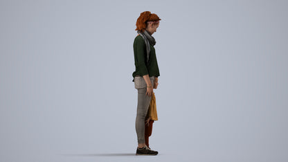 realistic 3D people girl casual kids, render-ready for V-Ray and Corona, FBX OBJ, side view render
