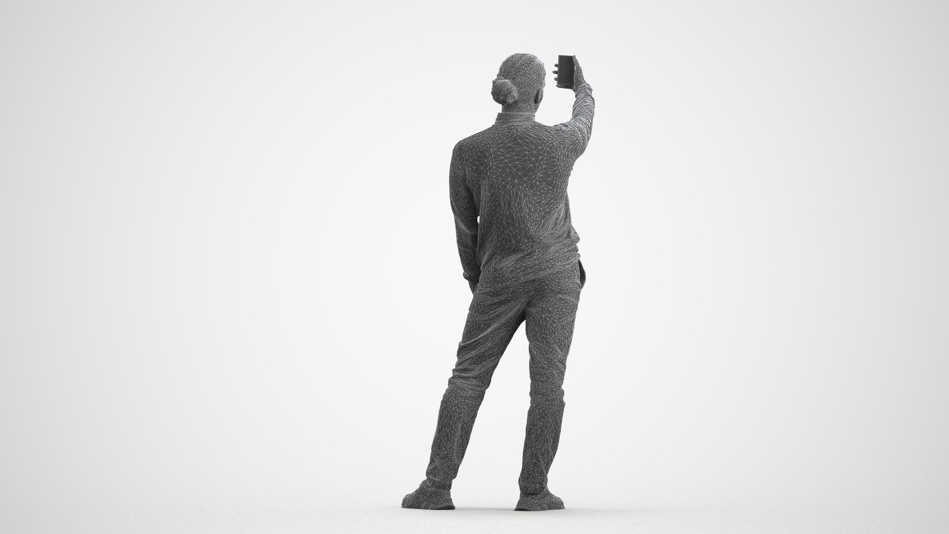 3D scanned man standing casual, photorealistic archviz people for Enscape and SketchUp, wireframe front view