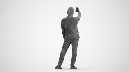 3D scanned man standing casual, photorealistic archviz people for Enscape and SketchUp, wireframe front view