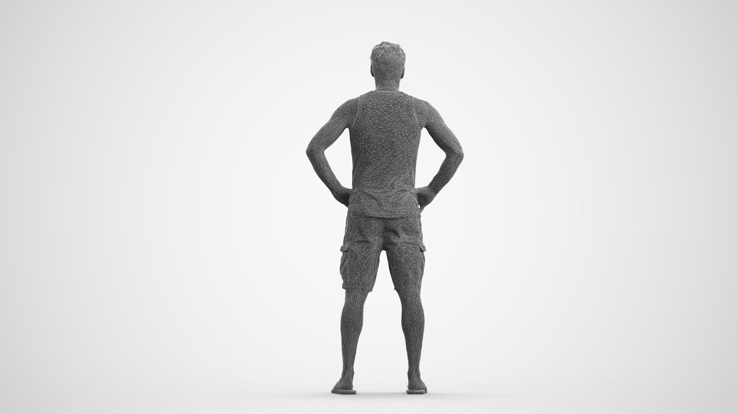realistic 3D human man casual standing, archviz people FBX OBJ for Blender, wireframe front view