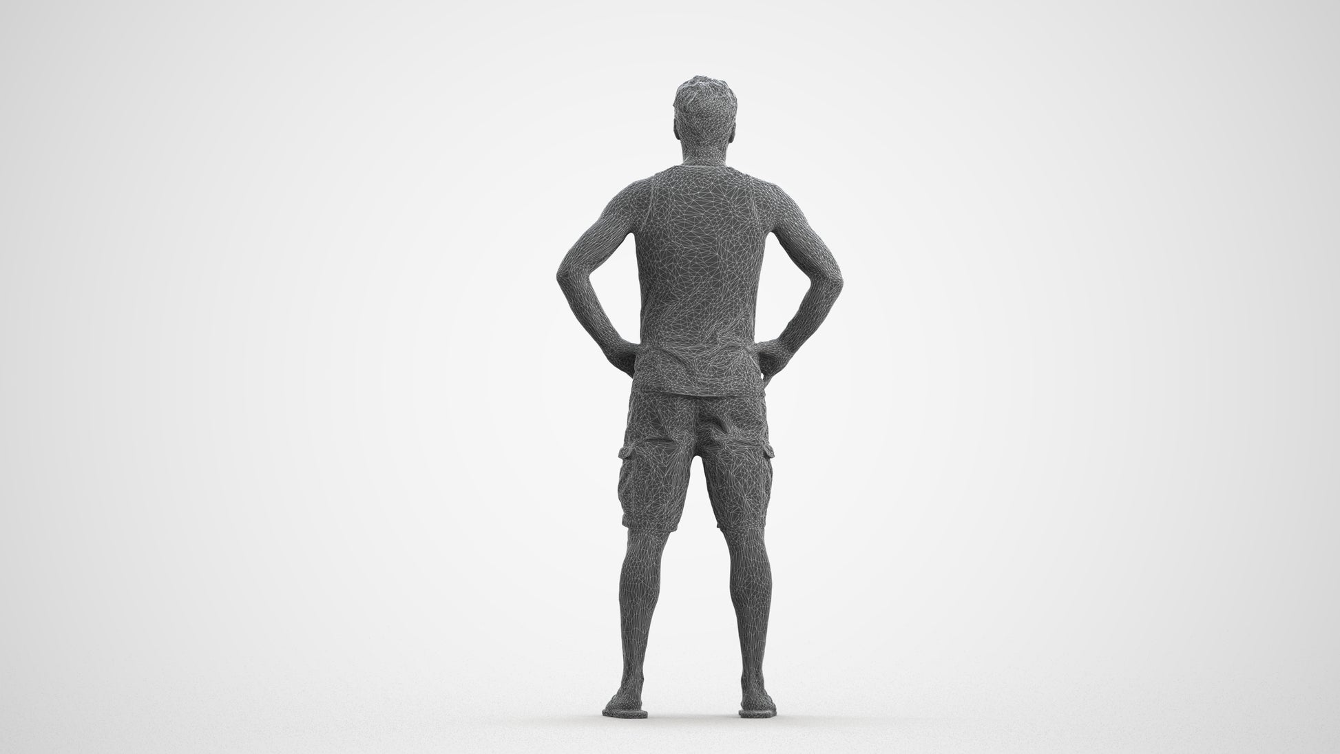 realistic 3D human man casual standing, archviz people FBX OBJ for Blender, wireframe front view