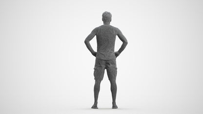 realistic 3D human man casual standing, archviz people FBX OBJ for Blender, wireframe front view