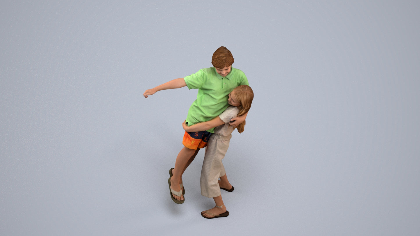 realistic 3D human girl kids, archviz people FBX OBJ for Blender, back view render