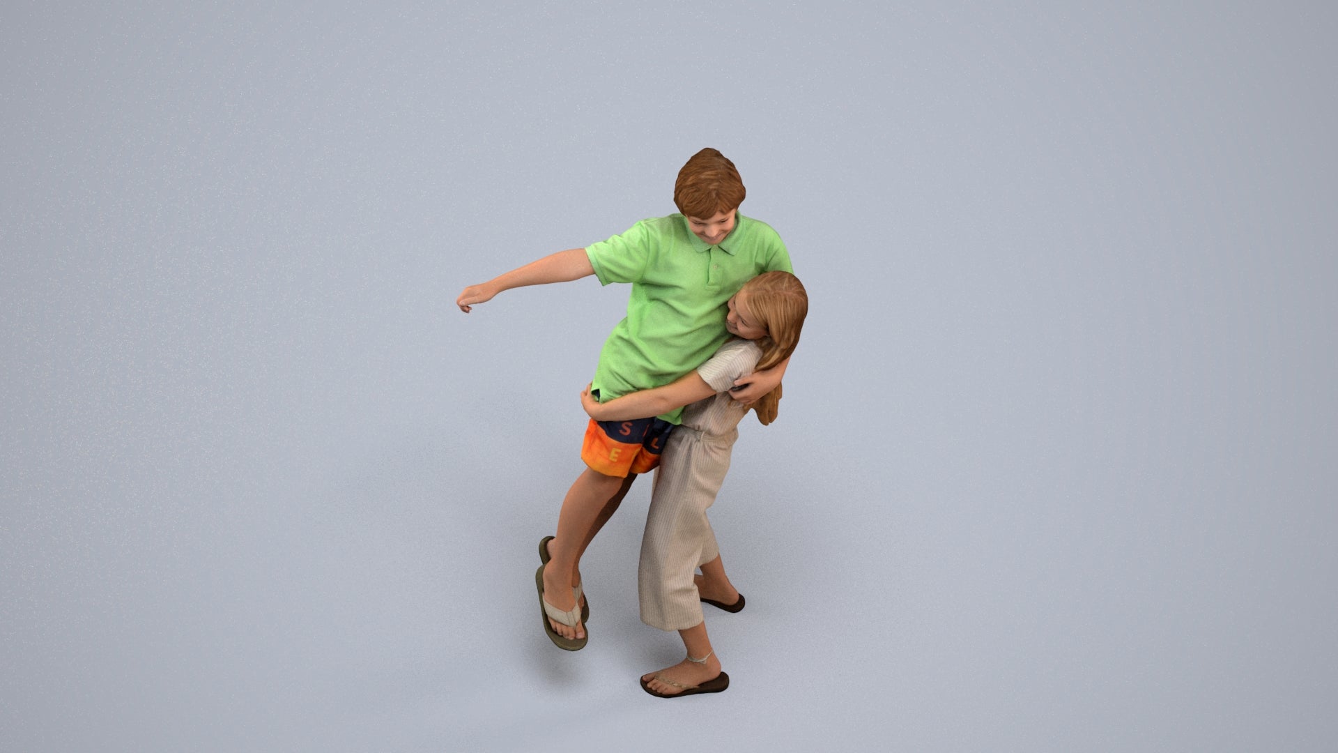 realistic 3D human girl kids, archviz people FBX OBJ for Blender, back view render