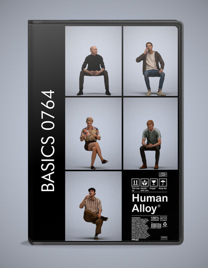 photogrammetry 3D people sitting collection, 5 realistic human models archviz FBX
