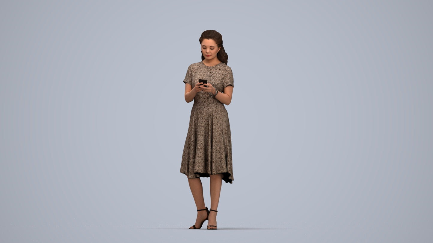 photogrammetry 3D woman casual standing, realistic human model archviz FBX, top-down view render