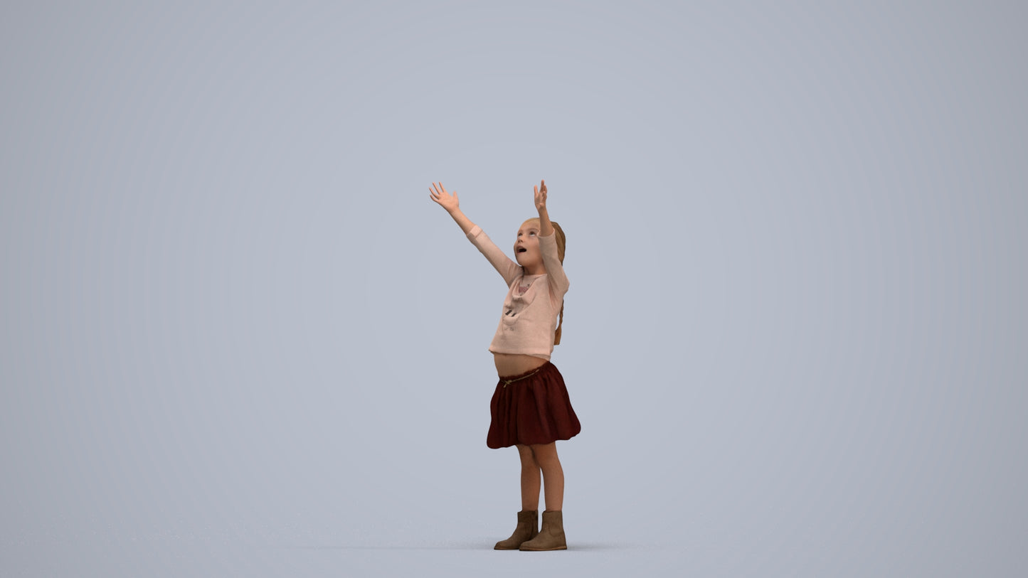 3D scanned girl kids casual, photorealistic archviz people for Enscape and SketchUp, standing pose render