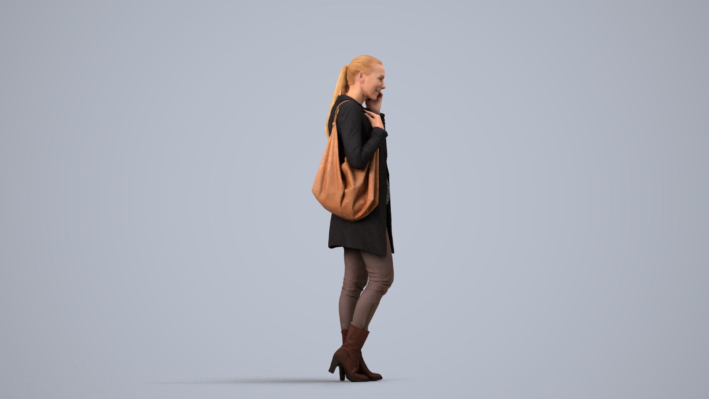 3D people model woman casual standing, scanned human for 3ds Max rendering, side view render