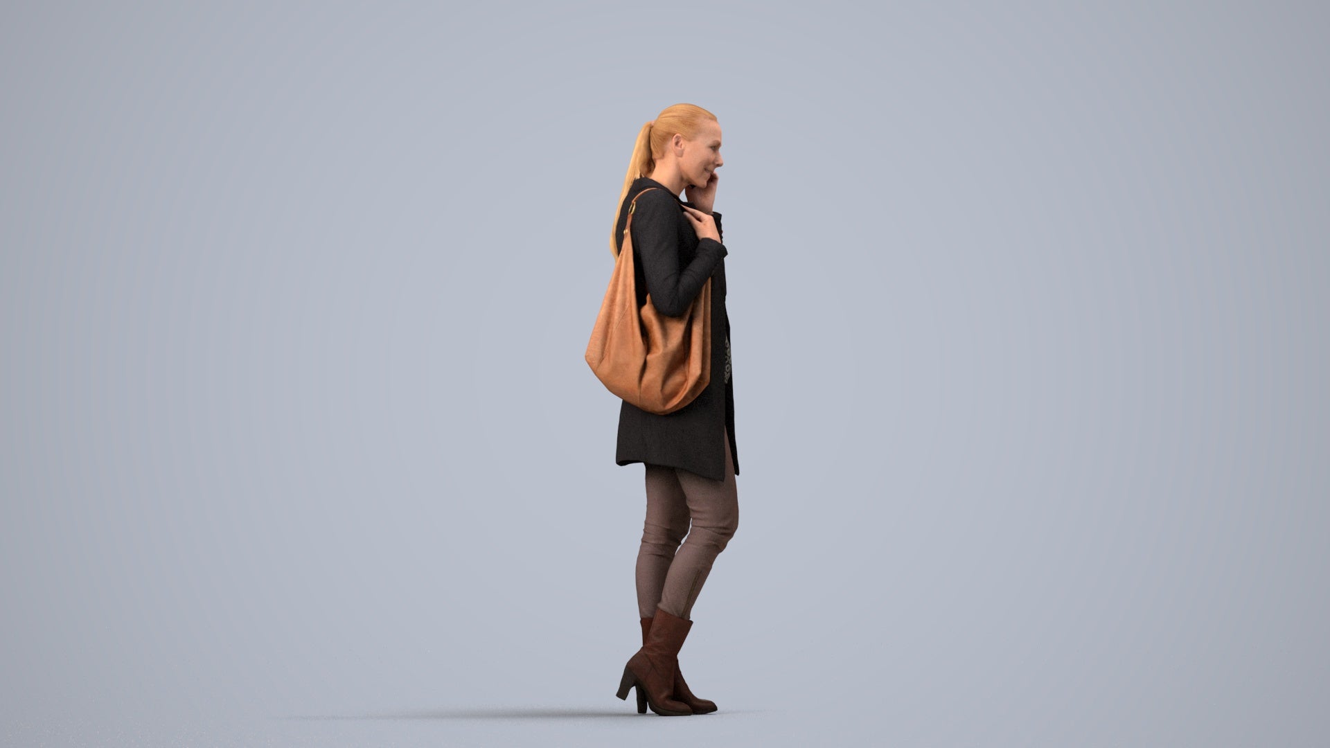 3D people model woman casual standing, scanned human for 3ds Max rendering, side view render