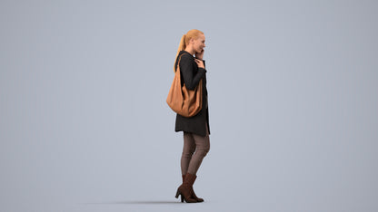3D people model woman casual standing, scanned human for 3ds Max rendering, side view render
