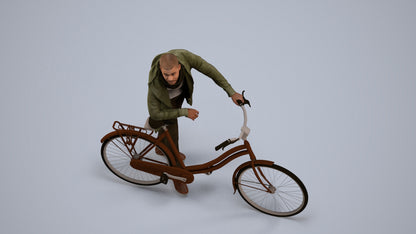 photogrammetry 3D man casual cycling, realistic human model archviz FBX, back view render