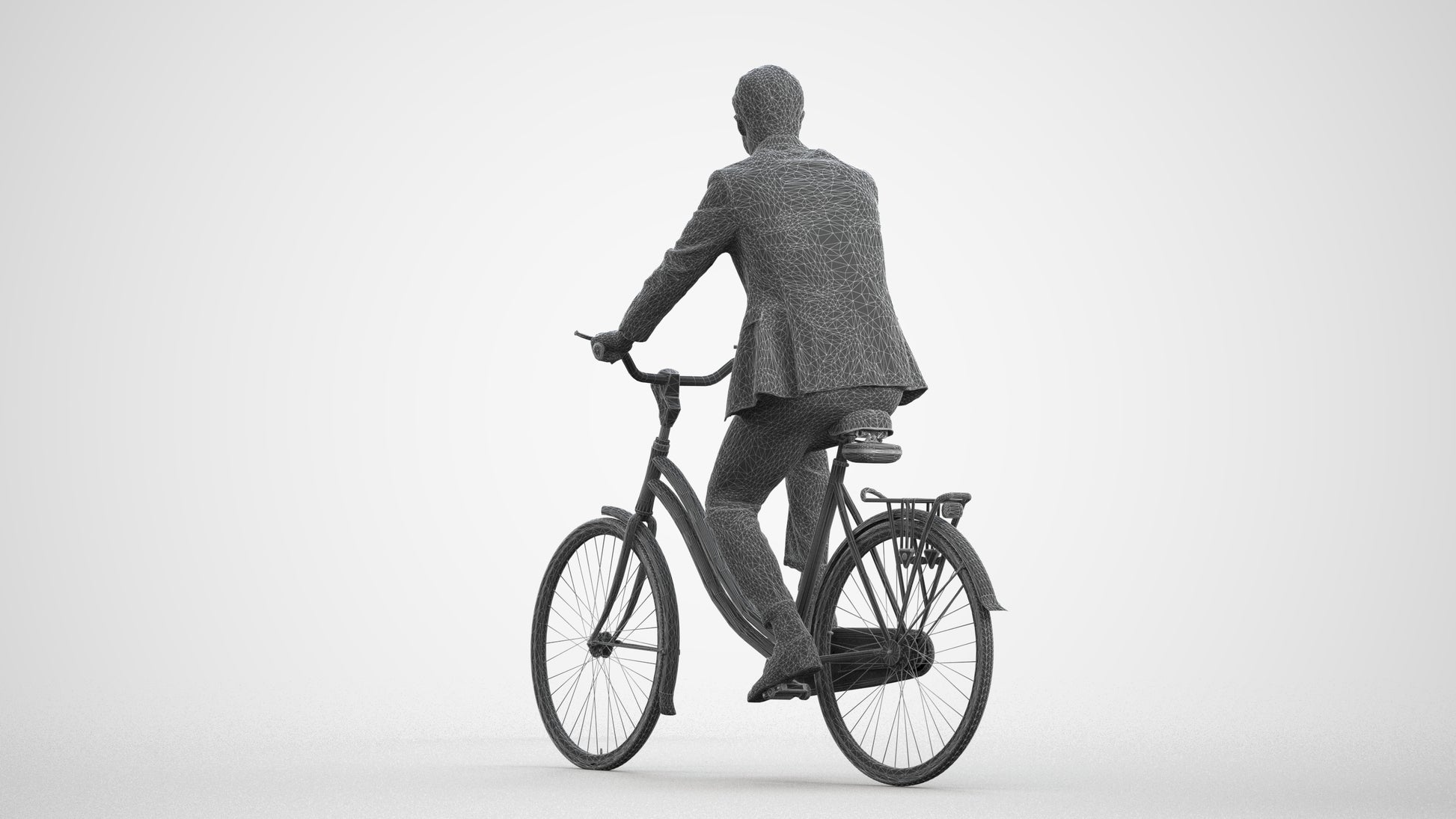 scanned 3D man business cycling, photogrammetry people for Enscape and V-Ray, wireframe front view