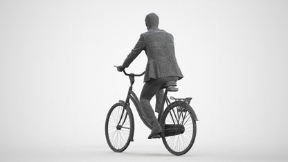 scanned 3D man business cycling, photogrammetry people for Enscape and V-Ray, wireframe front view