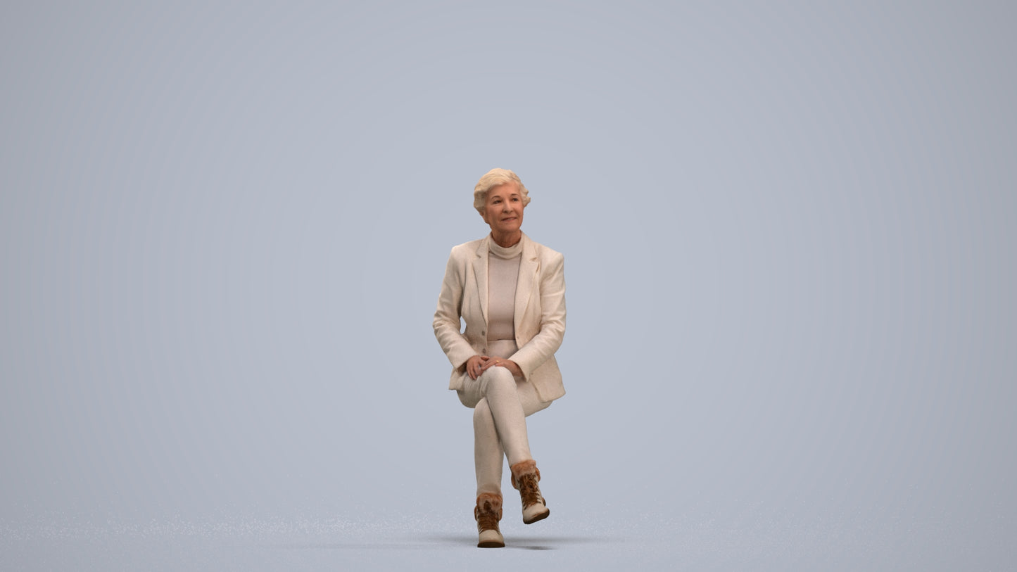 realistic 3D human senior woman business sitting, archviz people FBX OBJ for Blender, standing pose render