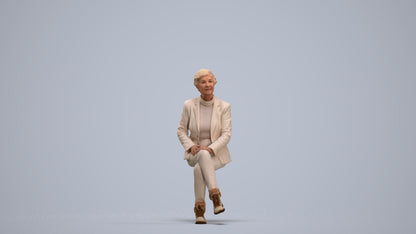 realistic 3D human senior woman business sitting, archviz people FBX OBJ for Blender, standing pose render