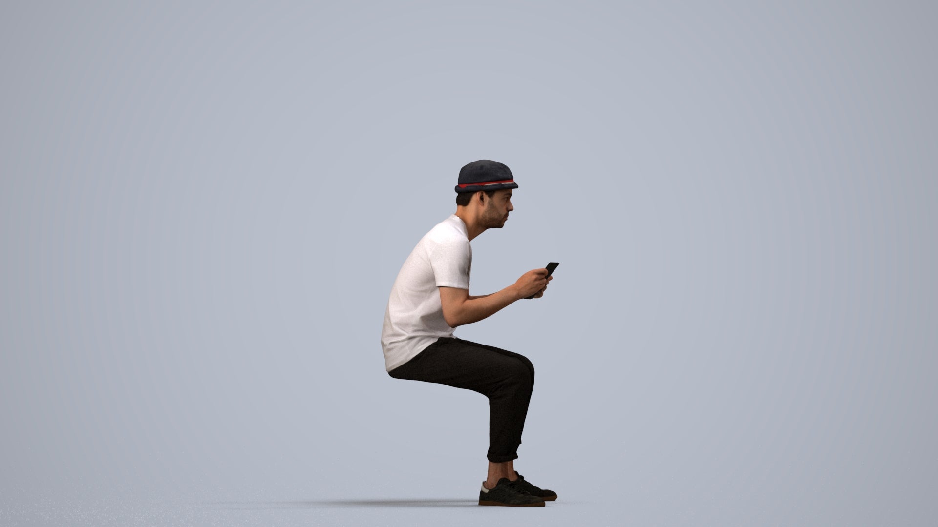 scanned 3D man casual sitting, photogrammetry people for Enscape and V-Ray, side view render
