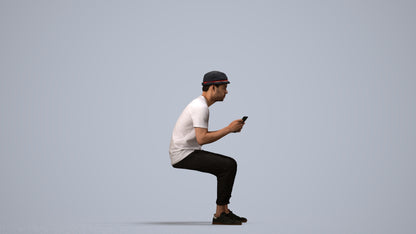 scanned 3D man casual sitting, photogrammetry people for Enscape and V-Ray, side view render