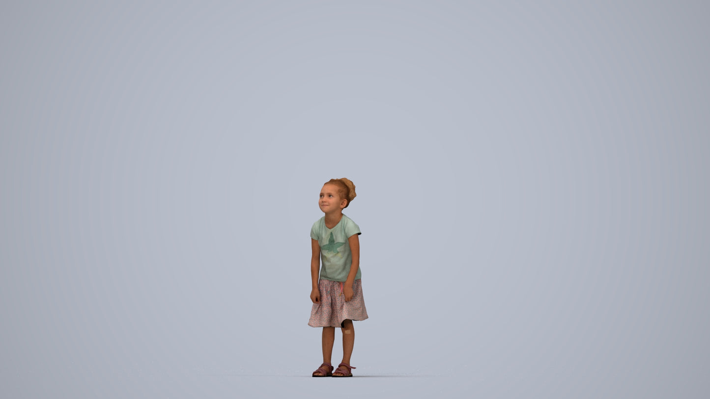 realistic 3D human girl casual kids, archviz people FBX OBJ for Blender, top-down view render