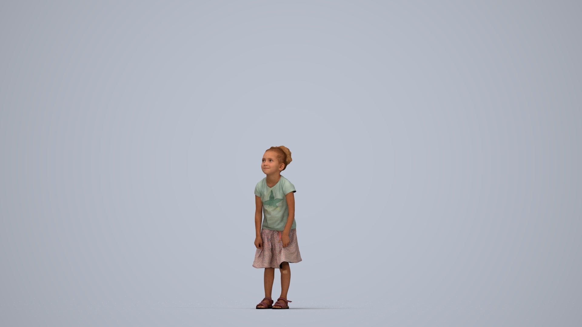 realistic 3D human girl casual kids, archviz people FBX OBJ for Blender, top-down view render