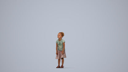 realistic 3D human girl casual kids, archviz people FBX OBJ for Blender, top-down view render
