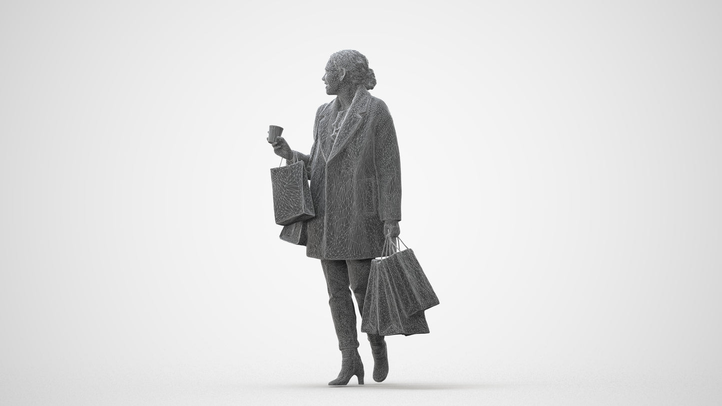realistic 3D woman business shopping, scanned archviz people for Blender and 3ds Max, square thumbnail