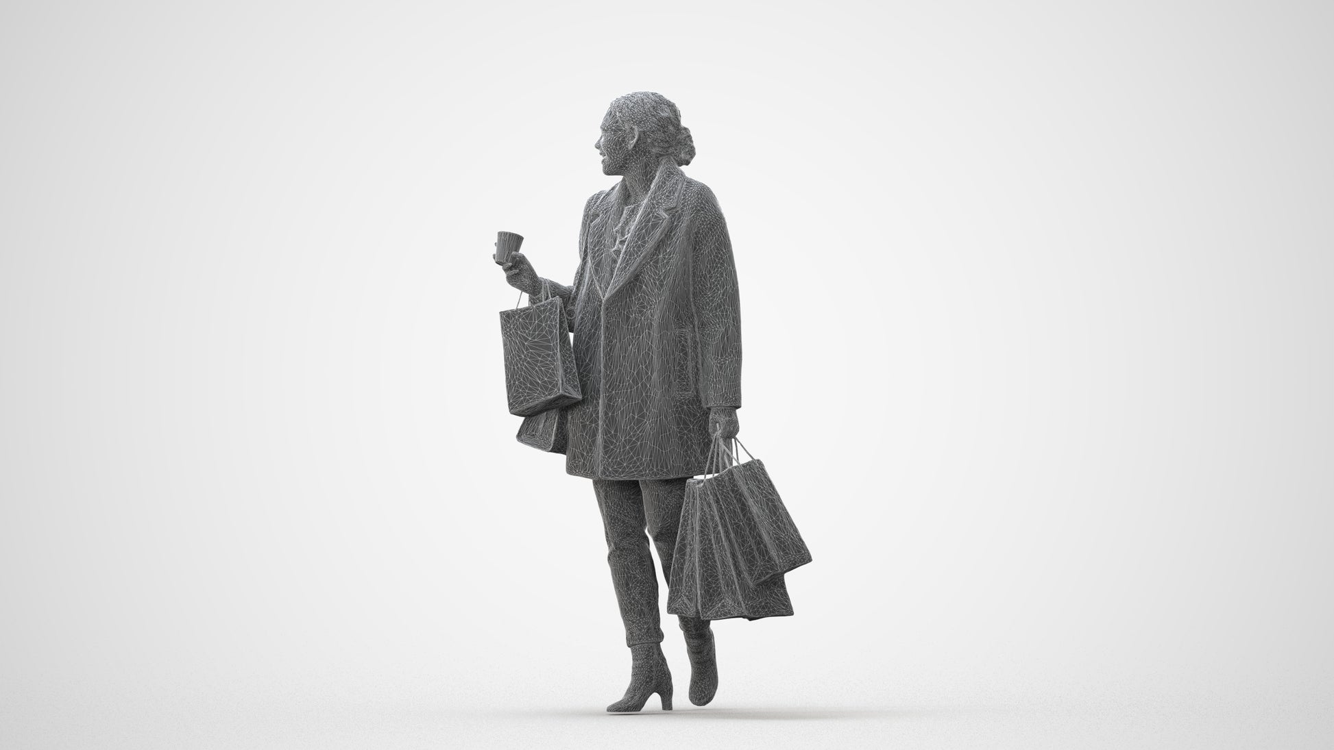 realistic 3D woman business shopping, scanned archviz people for Blender and 3ds Max, square thumbnail
