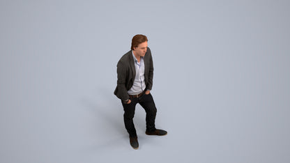 3D human model man business standing, photogrammetry scanned person for archviz, back view render
