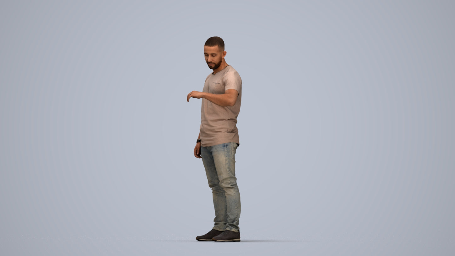 3D people model man casual standing, scanned human for 3ds Max rendering, top-down view render