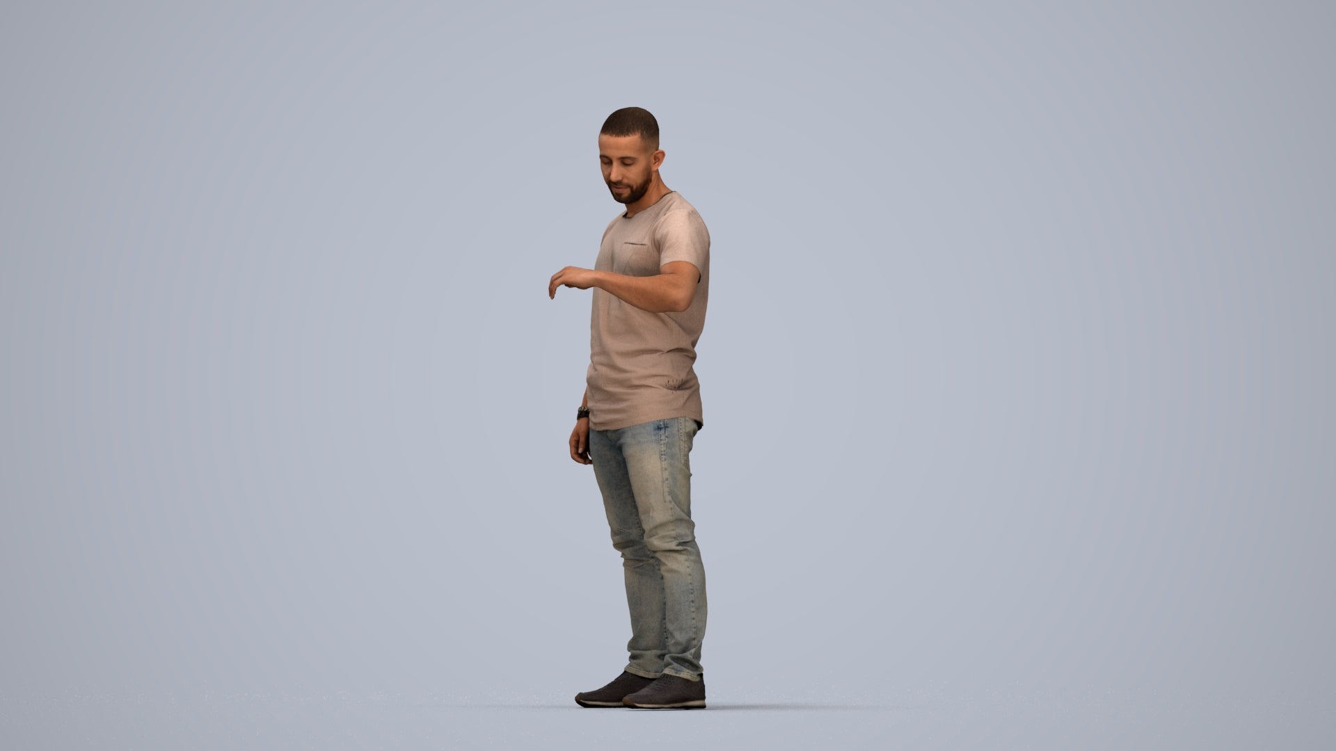 3D people model man casual standing, scanned human for 3ds Max rendering, top-down view render