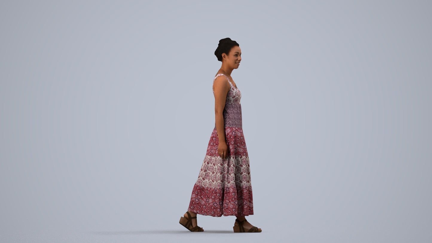 3D scanned woman walking casual, photorealistic archviz people for Enscape and SketchUp, side view render