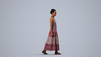 3D scanned woman walking casual, photorealistic archviz people for Enscape and SketchUp, side view render