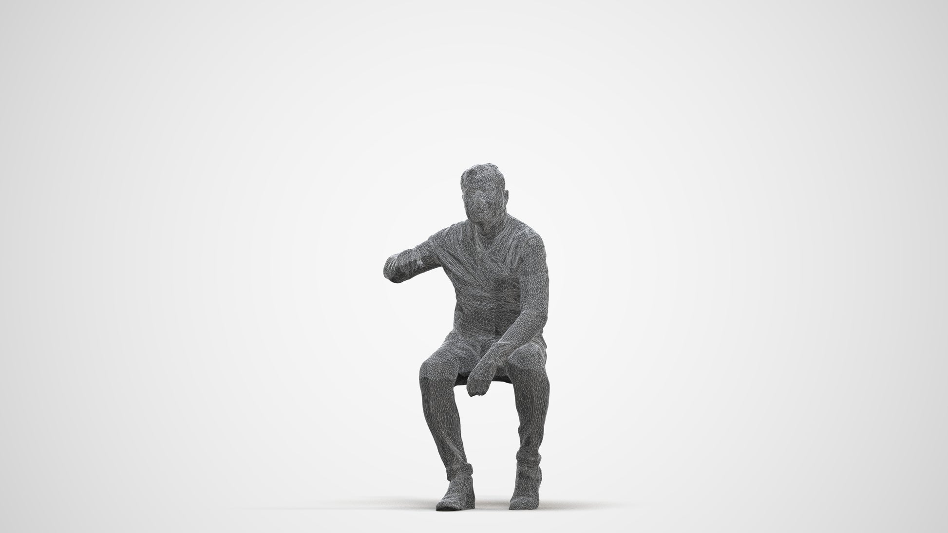 realistic 3D human man casual sitting, archviz people FBX OBJ for Blender, three-quarter front view render