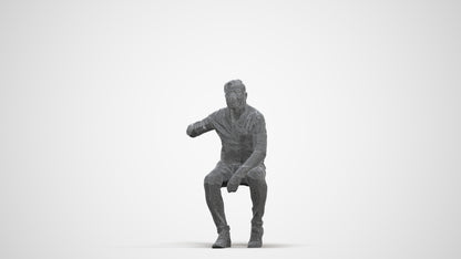 realistic 3D human man casual sitting, archviz people FBX OBJ for Blender, three-quarter front view render