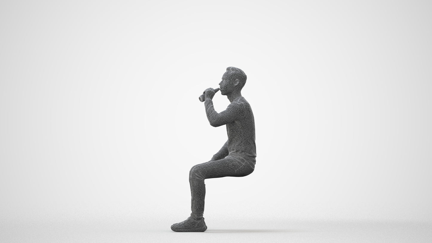 realistic 3D man casual sitting, scanned archviz people for Blender and 3ds Max, square thumbnail