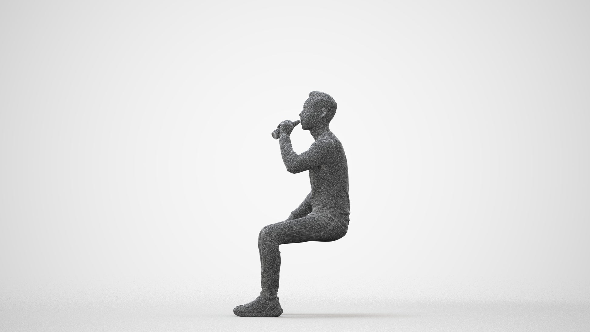 realistic 3D man casual sitting, scanned archviz people for Blender and 3ds Max, square thumbnail