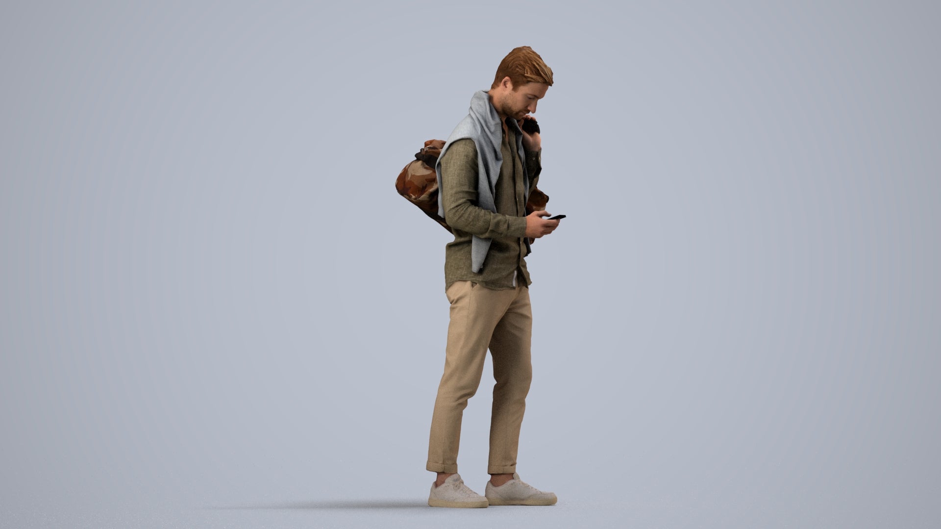 realistic 3D people man casual walking, render-ready for V-Ray and Corona, FBX OBJ, side view render