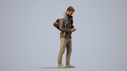 realistic 3D people man casual walking, render-ready for V-Ray and Corona, FBX OBJ, side view render