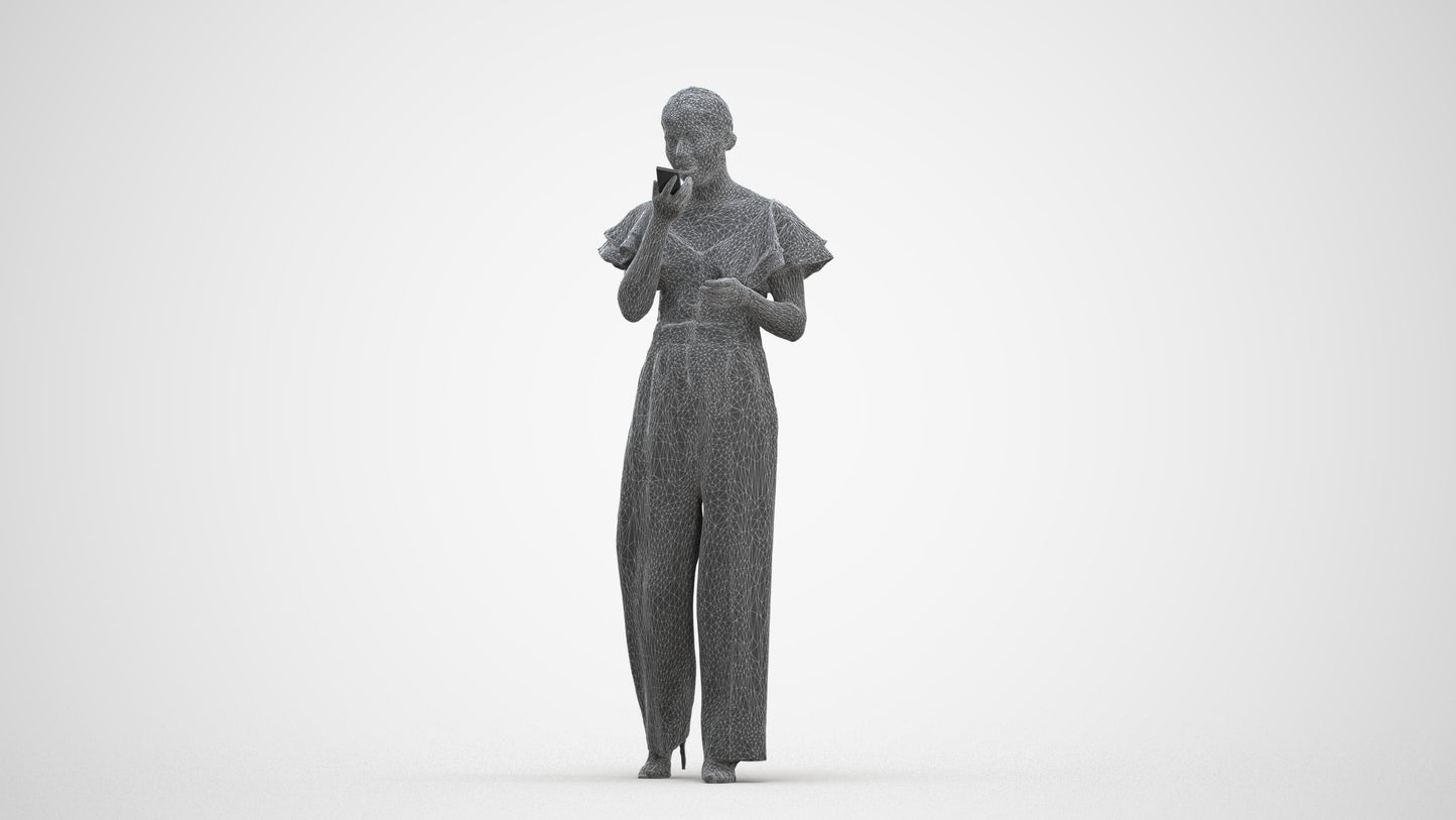 photogrammetry 3D woman business walking, realistic human model archviz FBX, three-quarter front view render