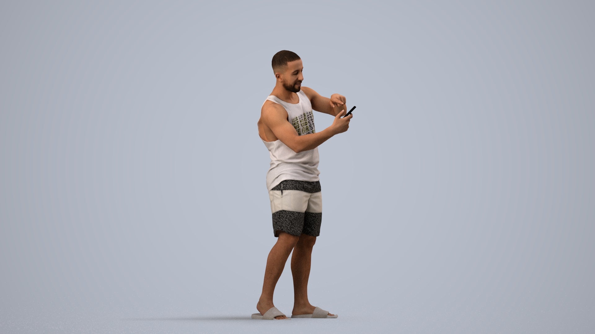 3D scanned man standing, photorealistic archviz people for Enscape and SketchUp, side view render