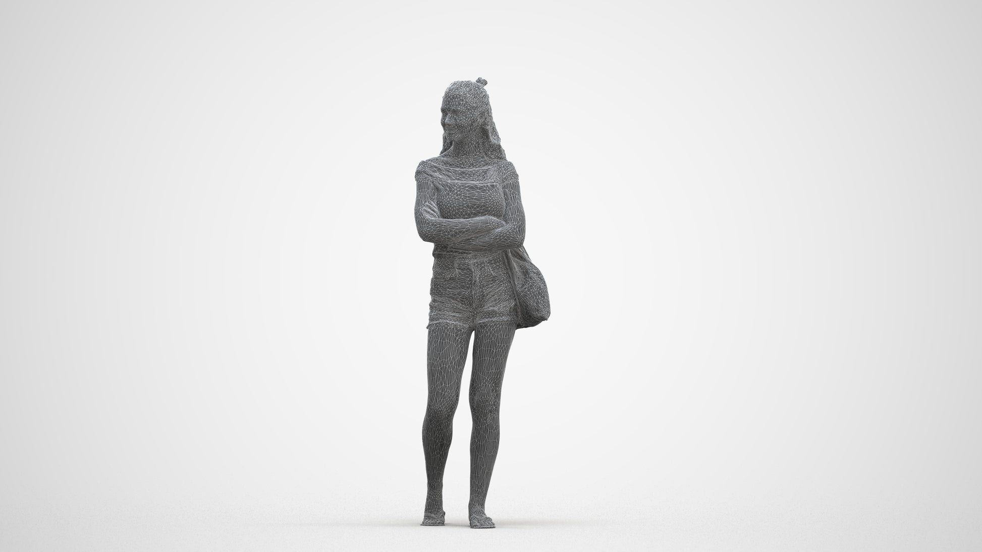 photogrammetry 3D girl casual standing, realistic human model archviz FBX, three-quarter front view render