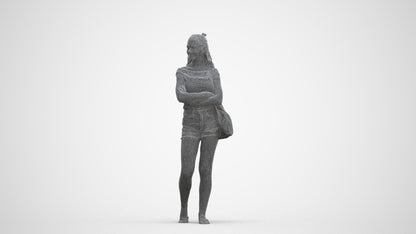 photogrammetry 3D girl casual standing, realistic human model archviz FBX, three-quarter front view render
