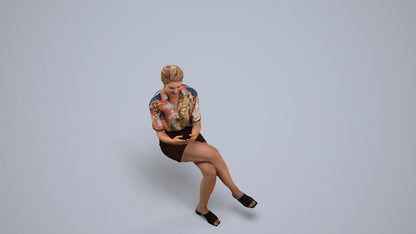 3D scanned woman sitting casual, photorealistic archviz people for Enscape and SketchUp, back view render