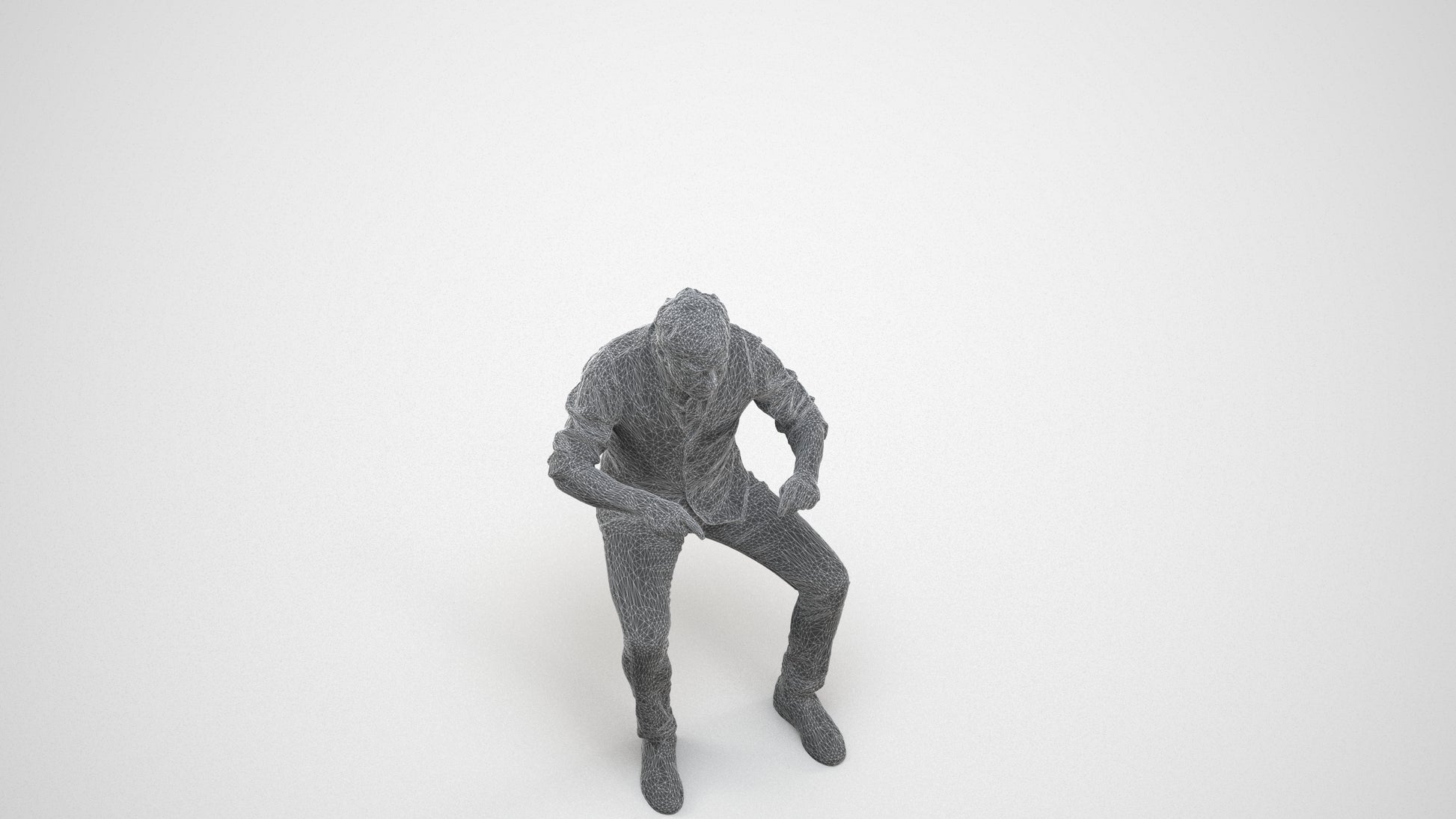 photogrammetry 3D man casual business, realistic human model archviz FBX, wireframe three-quarter view