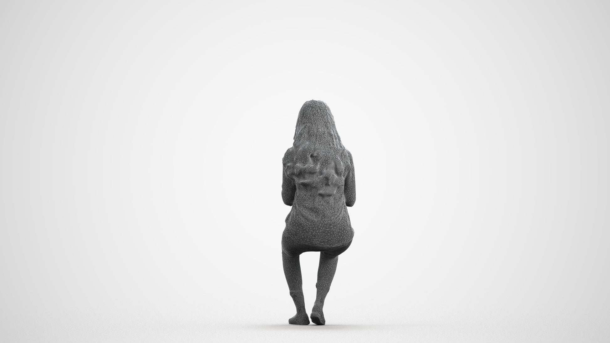 scanned 3D woman casual sitting, photogrammetry people for Enscape and V-Ray, wireframe front view