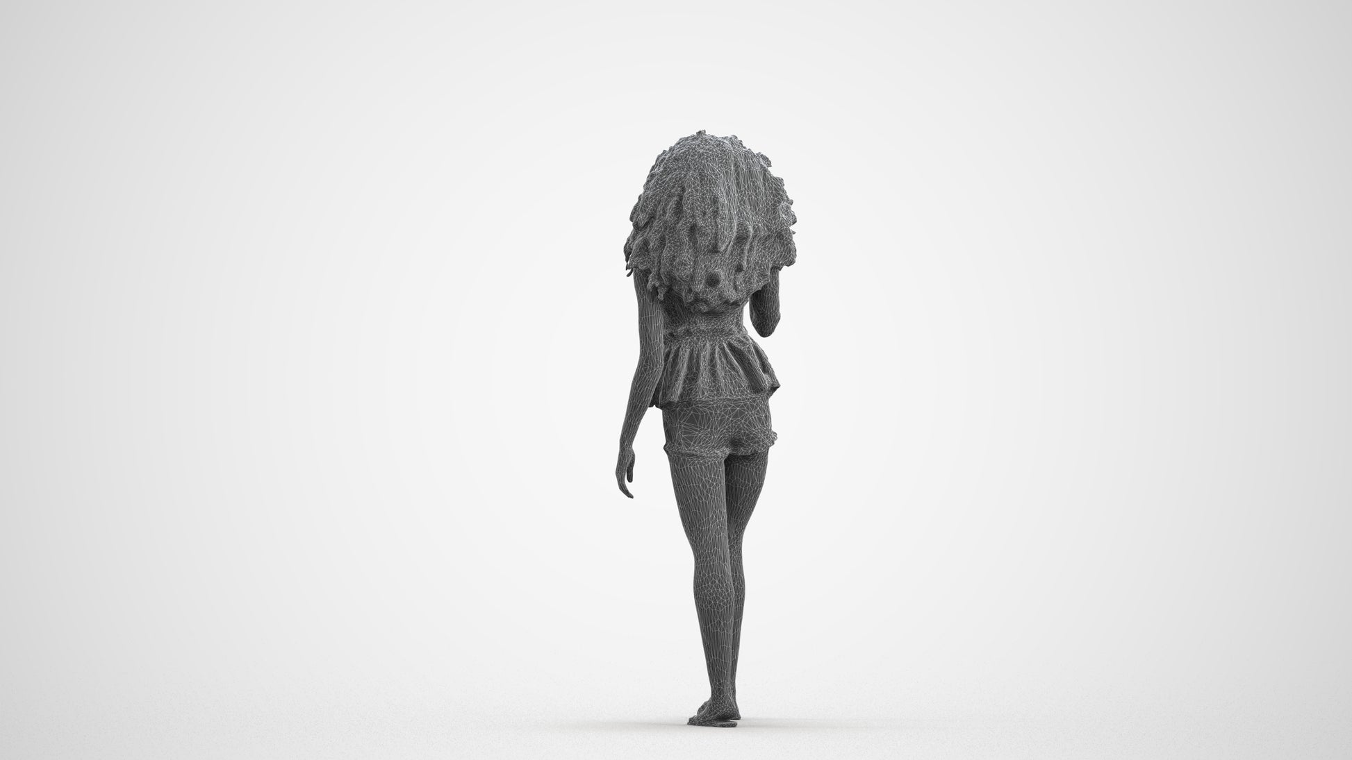 3D scanned woman walking casual, photorealistic archviz people for Enscape and SketchUp, wireframe front view