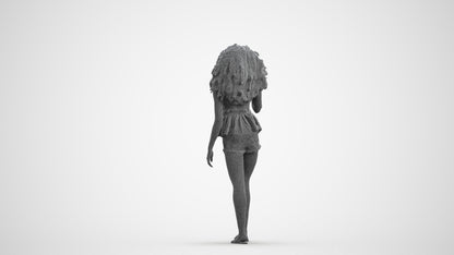 3D scanned woman walking casual, photorealistic archviz people for Enscape and SketchUp, wireframe front view